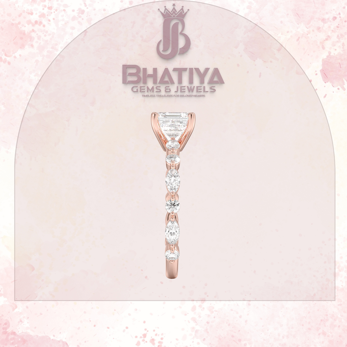 Classic Diamond Ring with Round Diamond Side Accents in IGI Certified Yellow Gold and Silver 925.