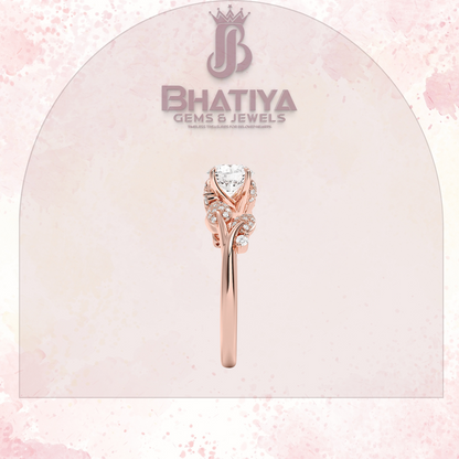 Timeless Elegance Solitaire Ring with Diamond Leaf Accents 14K Gold