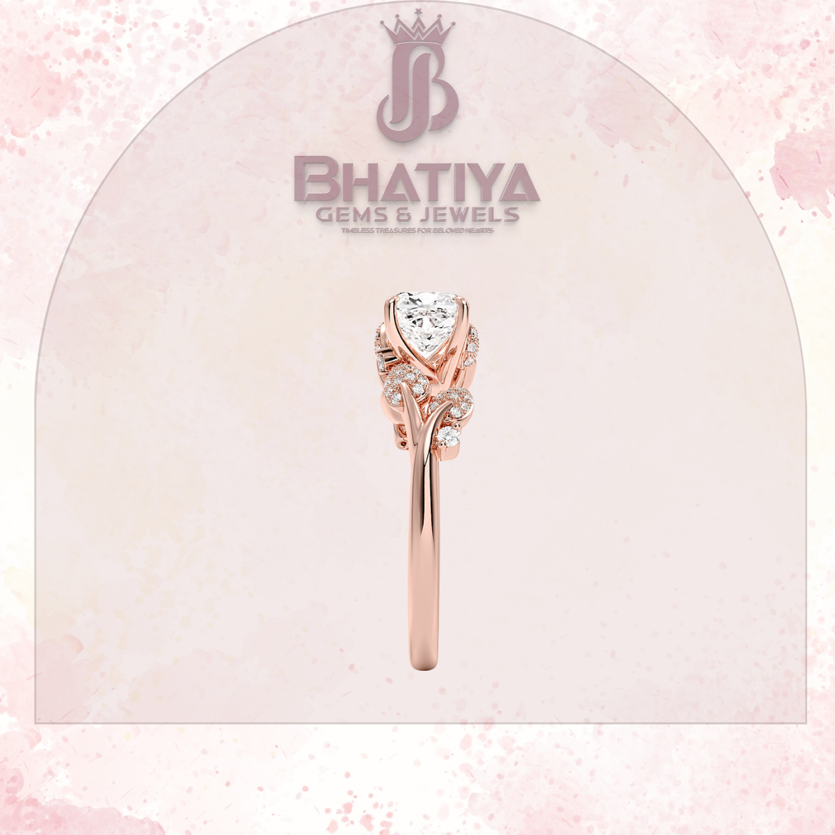 Timeless Elegance Solitaire Ring with Diamond Leaf Accents 14K Gold