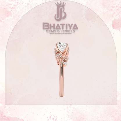 Timeless Elegance Solitaire Ring with Diamond Leaf Accents 14K Gold