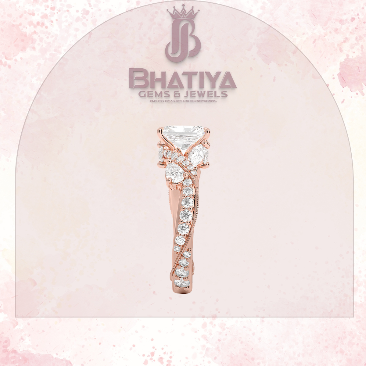 Royal Radiance Diamond Ring – 14K Gold Plated with Twisted Pave Band For Men's and Woman