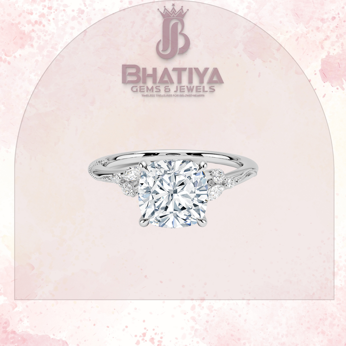 Vintage-Inspired Diamond Engagement Ring – 6-Prong Setting with Side Accents in Yellow Gold