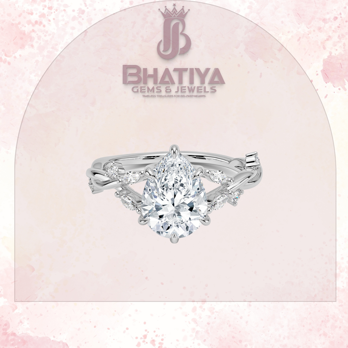 Engagement Ring in 14K Gold with Twisted Vine Band & Marquise Accents