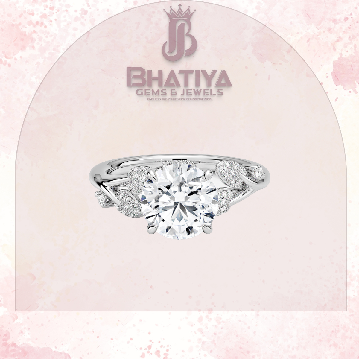 Timeless Elegance Solitaire Ring with Diamond Leaf Accents 14K Gold