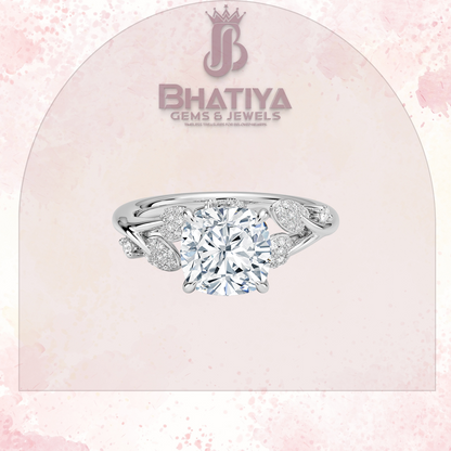 Timeless Elegance Solitaire Ring with Diamond Leaf Accents 14K Gold