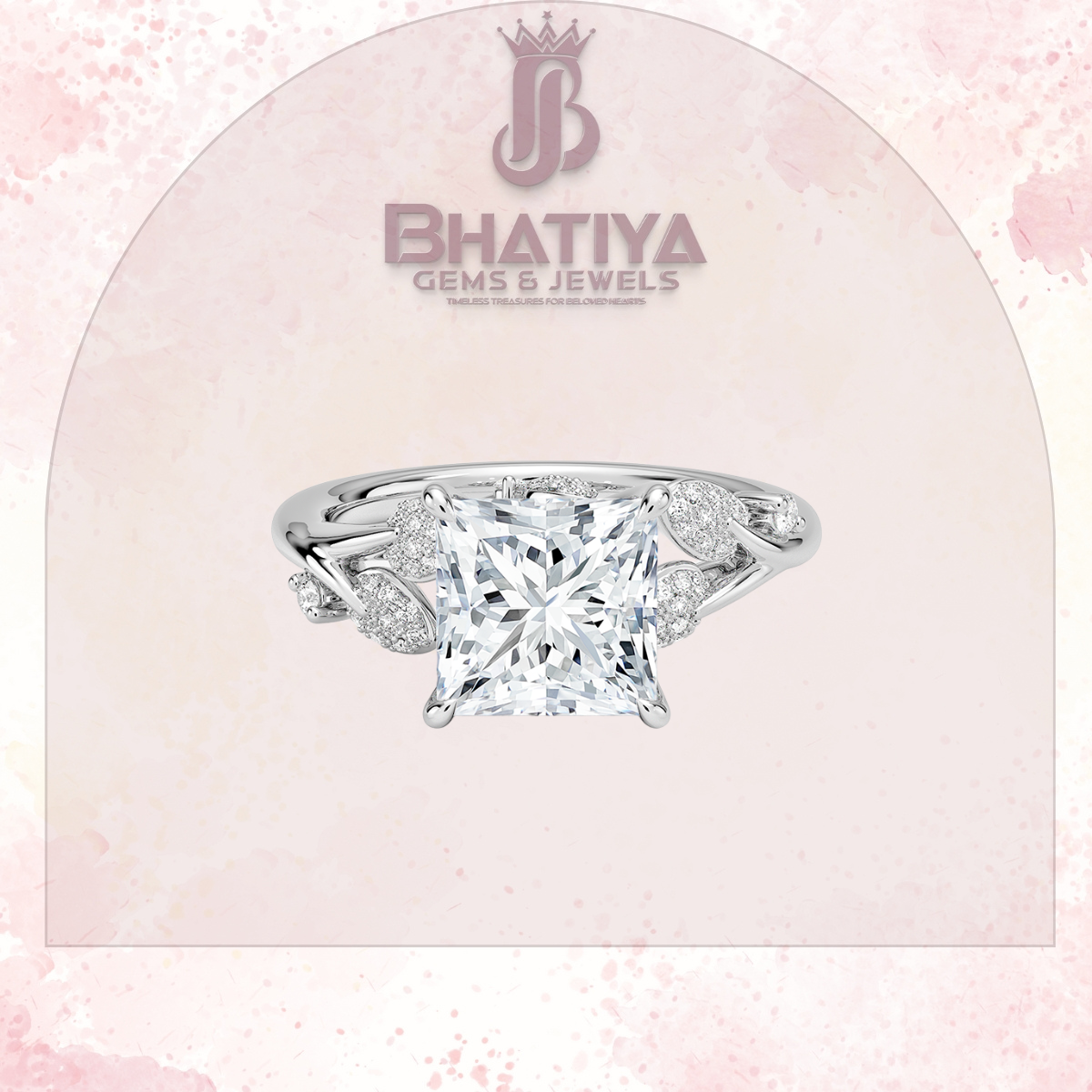 Timeless Elegance Solitaire Ring with Diamond Leaf Accents 14K Gold