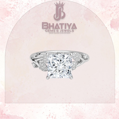 Timeless Elegance Solitaire Ring with Diamond Leaf Accents 14K Gold