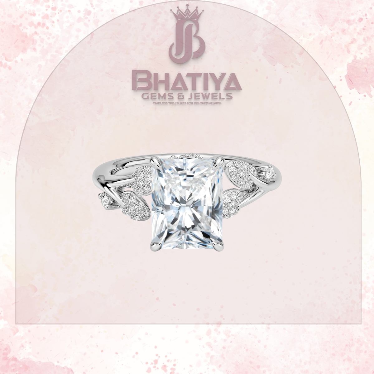 Timeless Elegance Solitaire Ring with Diamond Leaf Accents 14K Gold