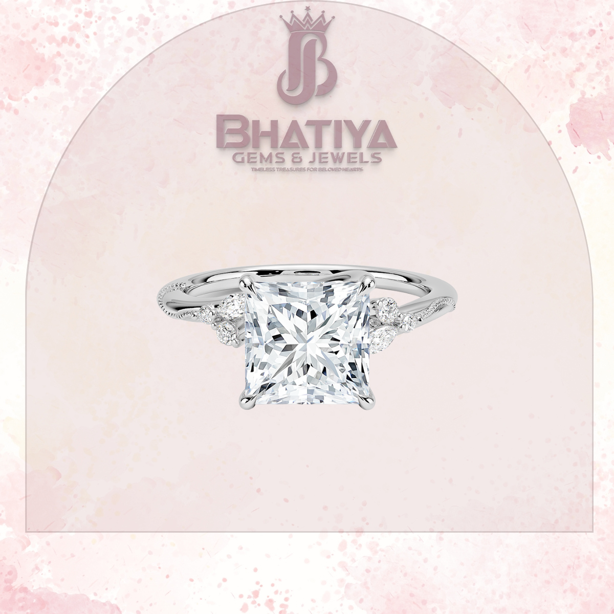 Vintage-Inspired Diamond Engagement Ring – 6-Prong Setting with Side Accents in Yellow Gold