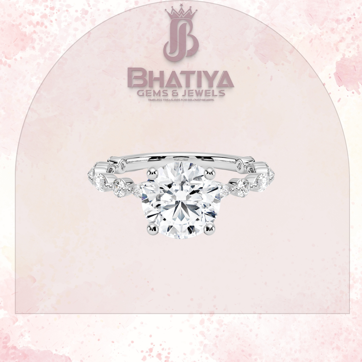 Luxury Diamond Engagement Ring – 14K Yellow Gold with Diamond Cluster Band Solitaire with Sparkling Accents