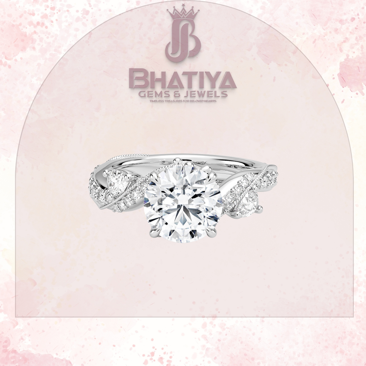 Royal Radiance Diamond Ring – 14K Gold Plated with Twisted Pave Band For Men's and Woman