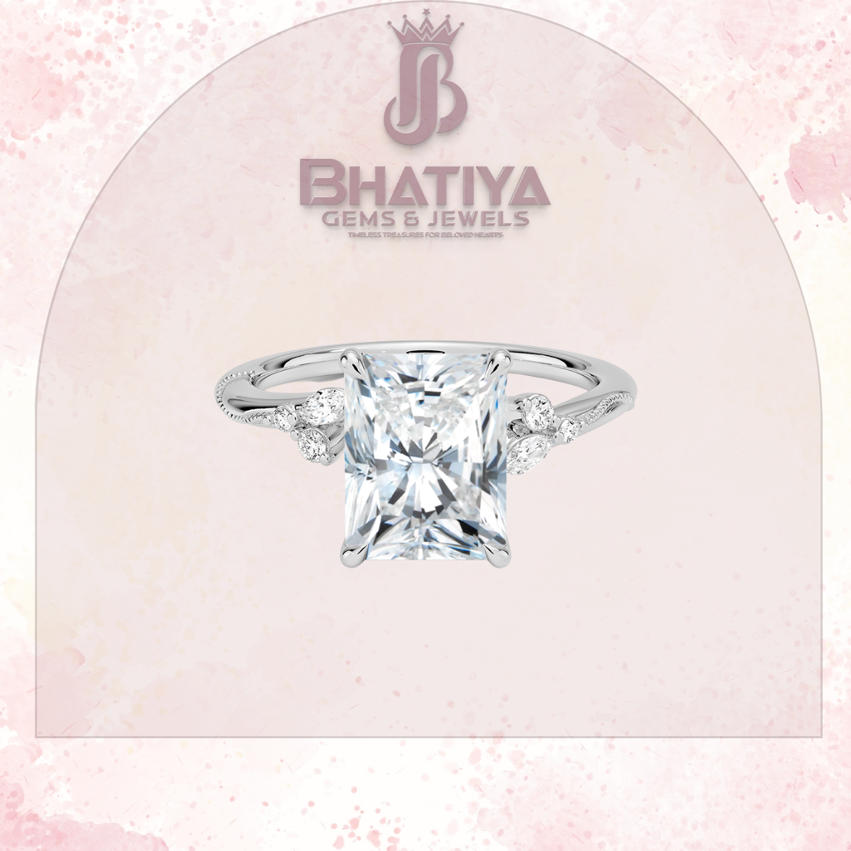Vintage-Inspired Diamond Engagement Ring – 6-Prong Setting with Side Accents in Yellow Gold