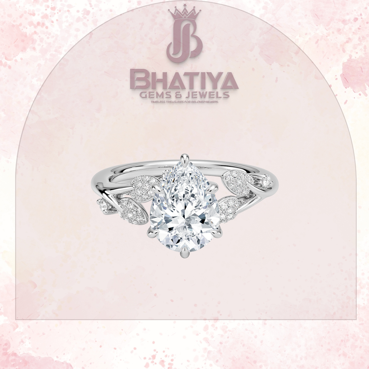 Timeless Elegance Solitaire Ring with Diamond Leaf Accents 14K Gold