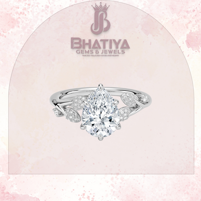 Timeless Elegance Solitaire Ring with Diamond Leaf Accents 14K Gold