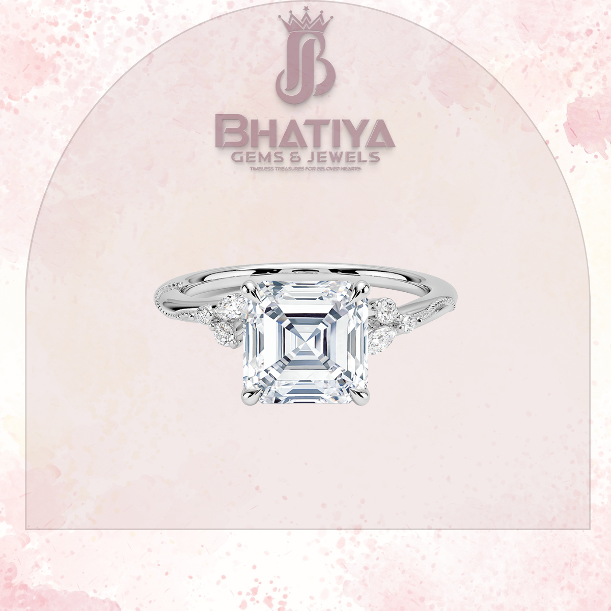 Vintage-Inspired Diamond Engagement Ring – 6-Prong Setting with Side Accents in Yellow Gold