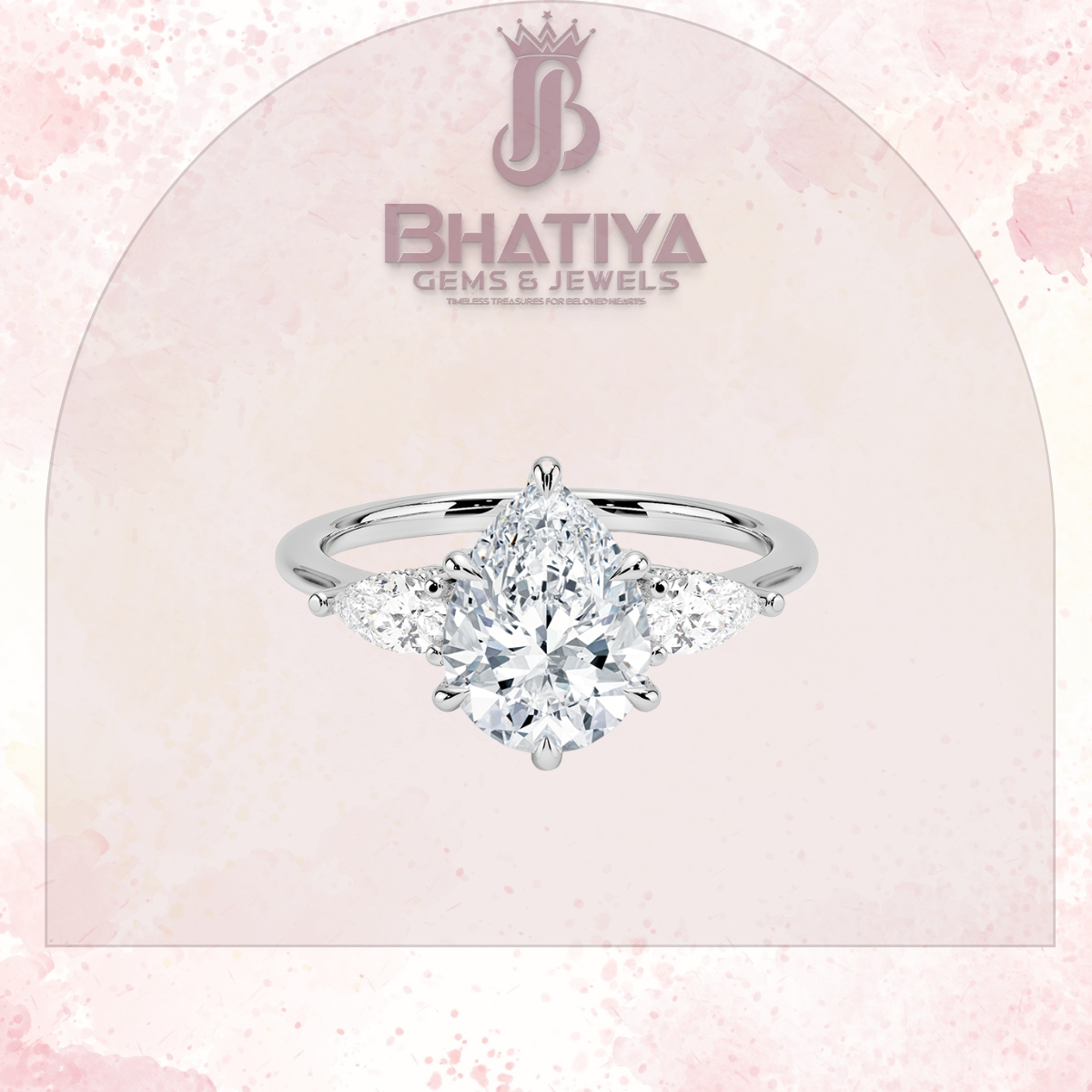 Elegant Diamond Engagement Ring – 14K Yellow Gold with Side Pear-Shaped Diamonds Luxury Fine Jewelry by Bhatiya Gems & Jewels