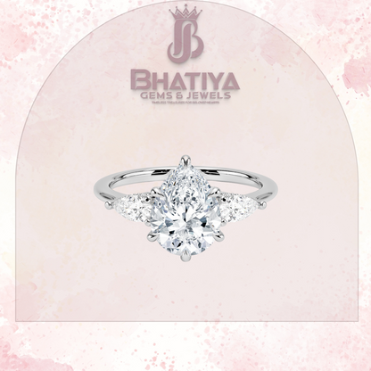 Elegant Diamond Engagement Ring – 14K Yellow Gold with Side Pear-Shaped Diamonds Luxury Fine Jewelry by Bhatiya Gems & Jewels