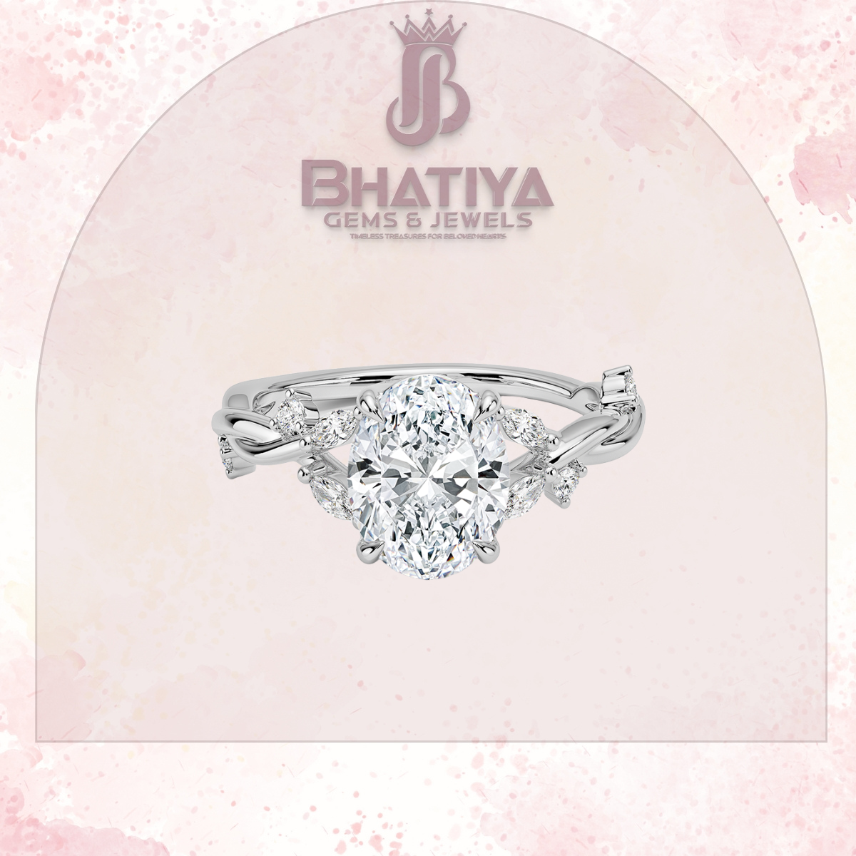 Engagement Ring in 14K Gold with Twisted Vine Band & Marquise Accents
