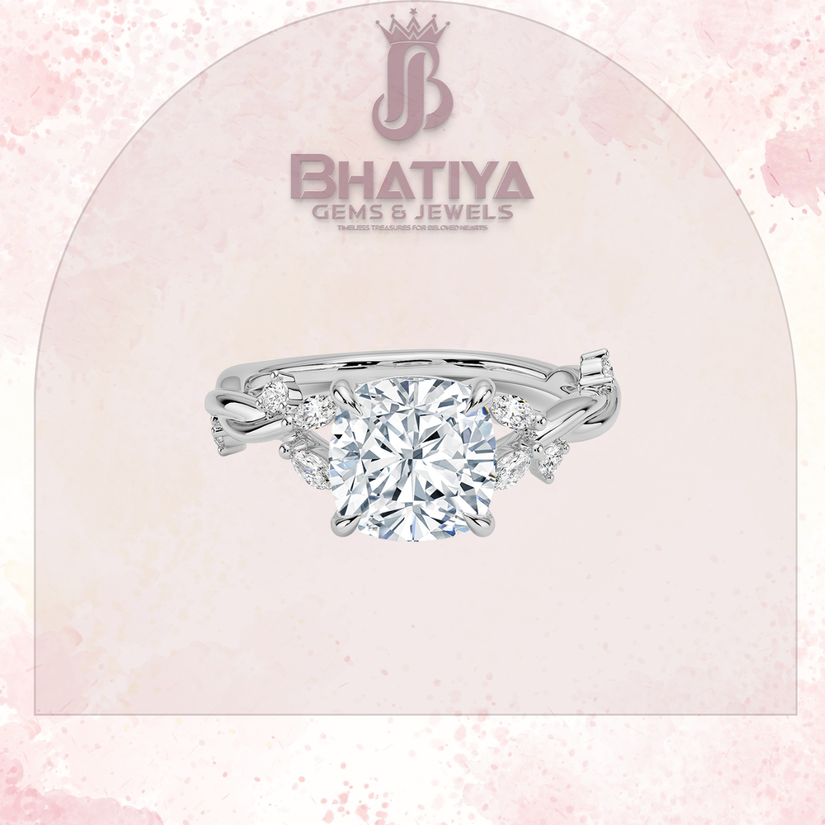 Engagement Ring in 14K Gold with Twisted Vine Band & Marquise Accents