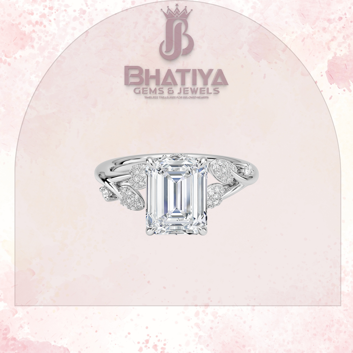 Timeless Elegance Solitaire Ring with Diamond Leaf Accents 14K Gold