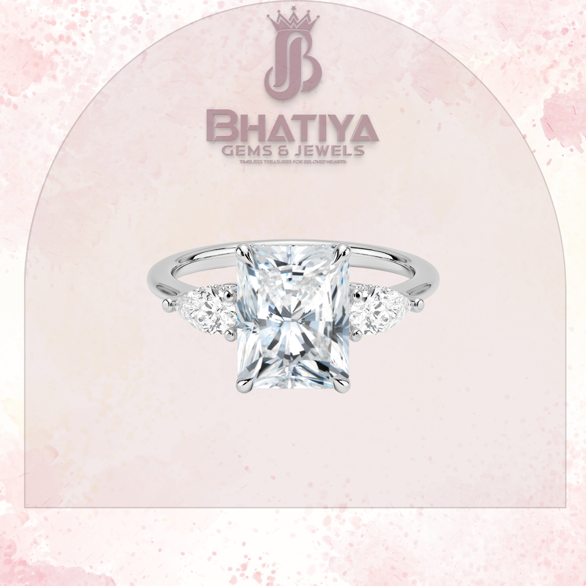 Elegant Diamond Engagement Ring – 14K Yellow Gold with Side Pear-Shaped Diamonds Luxury Fine Jewelry by Bhatiya Gems & Jewels