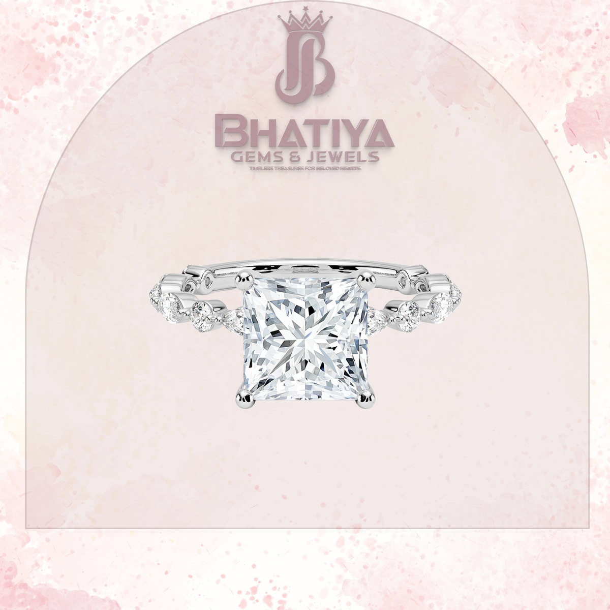 Classic Diamond Ring with Round Diamond Side Accents in IGI Certified Yellow Gold and Silver 925.