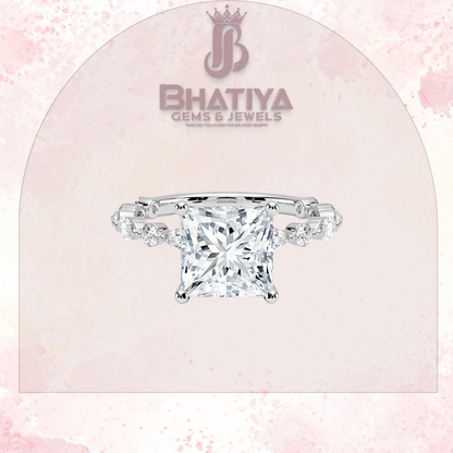 Classic Diamond Ring with Round Diamond Side Accents in IGI Certified Yellow Gold and Silver 925.