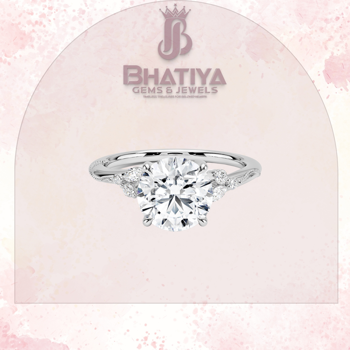 Vintage-Inspired Diamond Engagement Ring – 6-Prong Setting with Side Accents in Yellow Gold