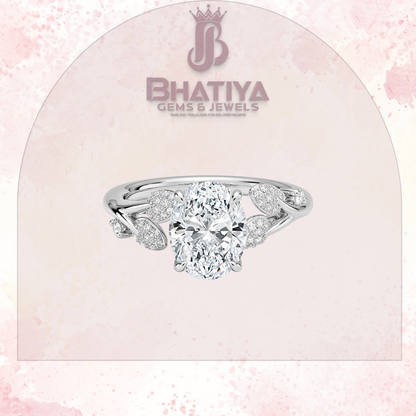 Timeless Elegance Solitaire Ring with Diamond Leaf Accents 14K Gold