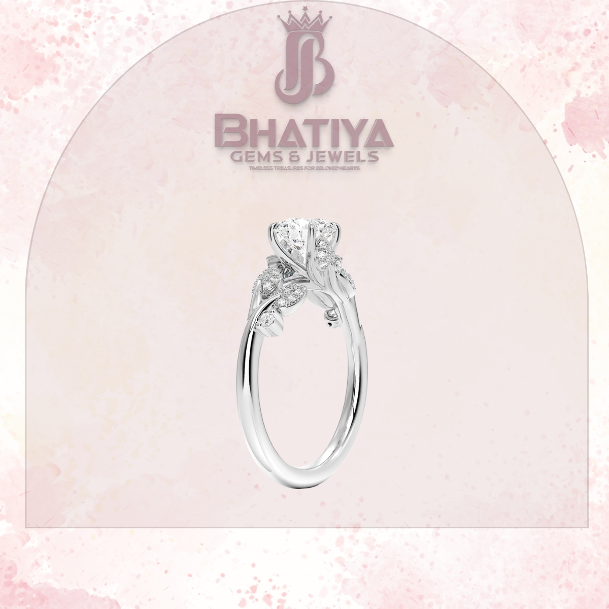 Timeless Elegance Solitaire Ring with Diamond Leaf Accents 14K Gold