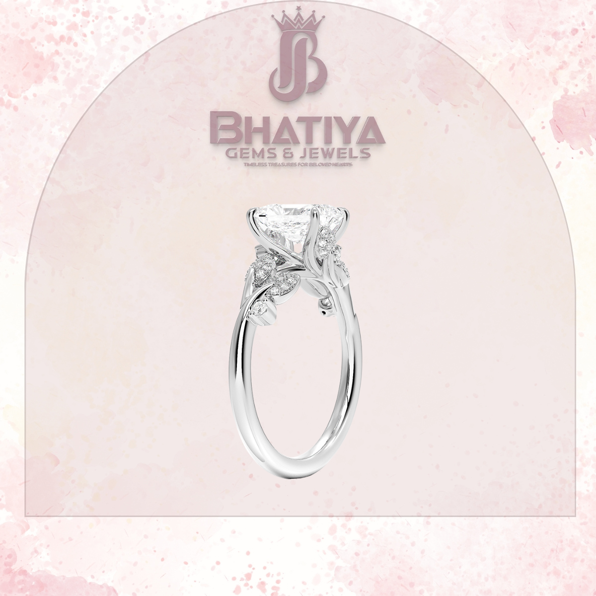 Timeless Elegance Solitaire Ring with Diamond Leaf Accents 14K Gold