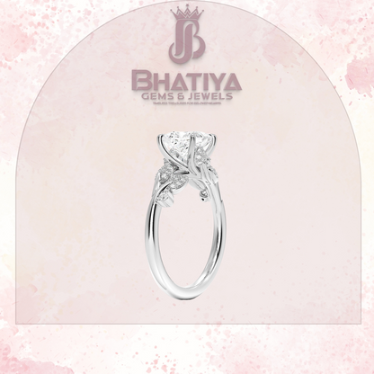 Timeless Elegance Solitaire Ring with Diamond Leaf Accents 14K Gold