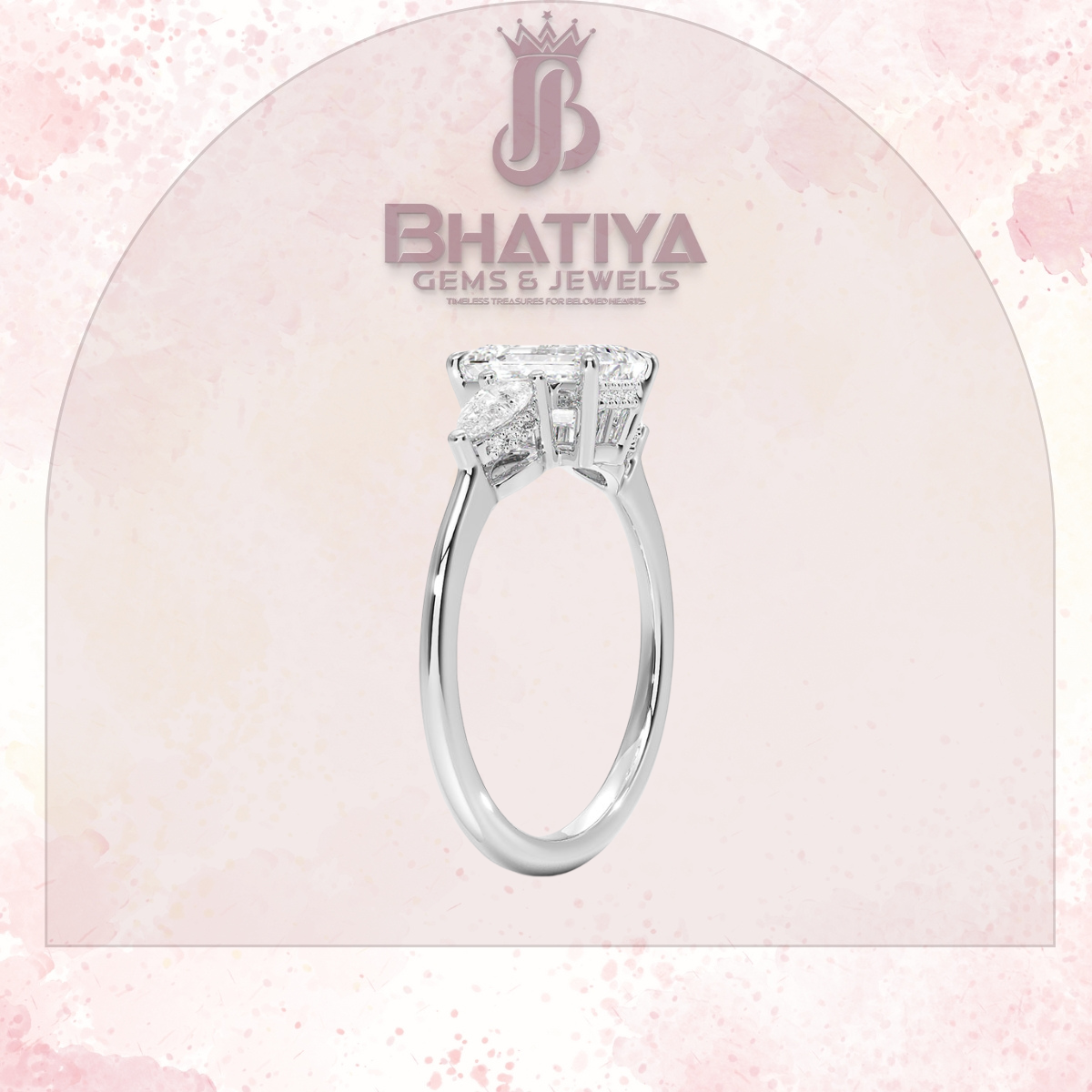 Elegant Diamond Engagement Ring – 14K Yellow Gold with Side Pear-Shaped Diamonds Luxury Fine Jewelry by Bhatiya Gems & Jewels