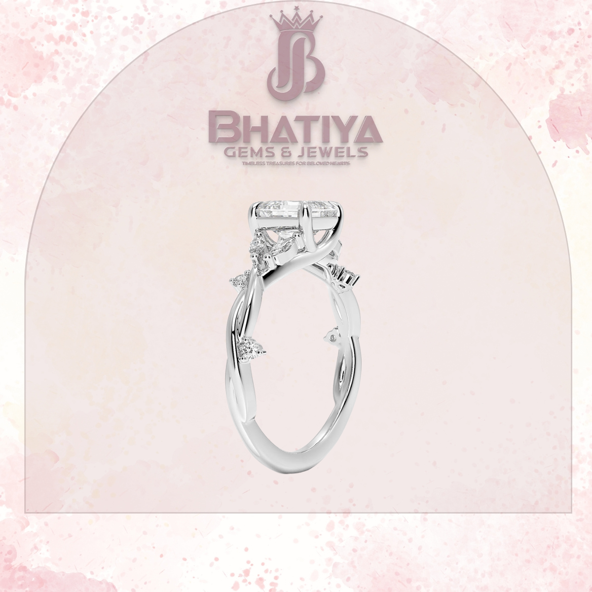 Engagement Ring in 14K Gold with Twisted Vine Band & Marquise Accents