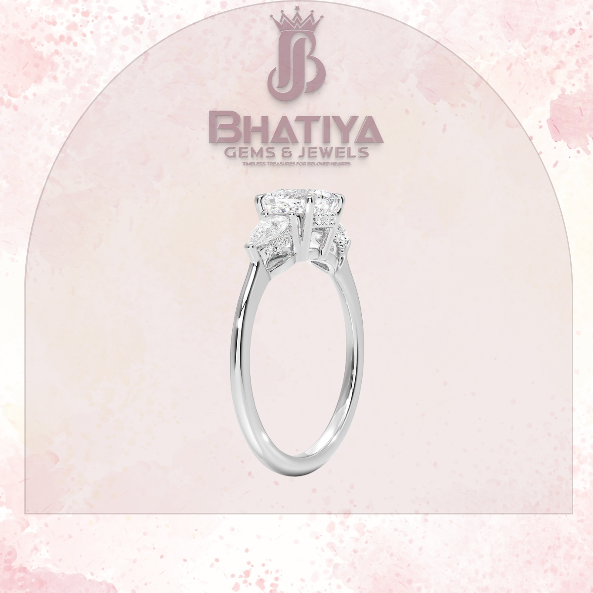 Elegant Diamond Engagement Ring – 14K Yellow Gold with Side Pear-Shaped Diamonds Luxury Fine Jewelry by Bhatiya Gems & Jewels