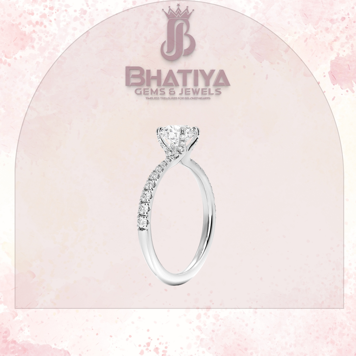 Round Brilliant Moissanite Diamond Solitaire Engagement Ring in 18K Yellow Gold Pave Band Sparkle