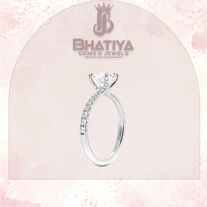 Round Brilliant Moissanite Diamond Solitaire Engagement Ring in 18K Yellow Gold Pave Band Sparkle