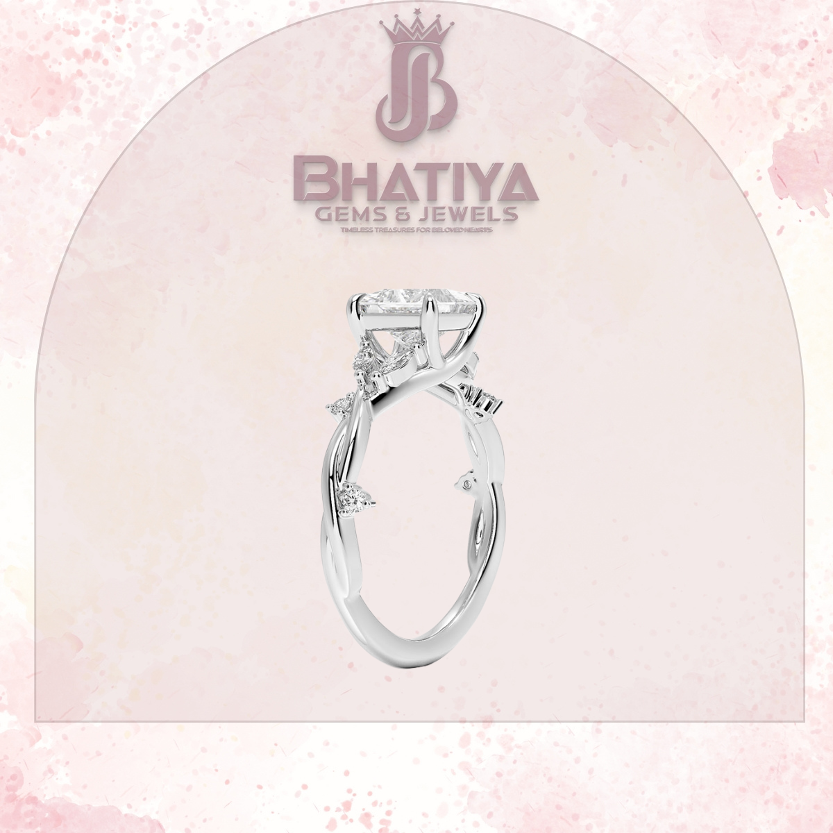 Engagement Ring in 14K Gold with Twisted Vine Band & Marquise Accents