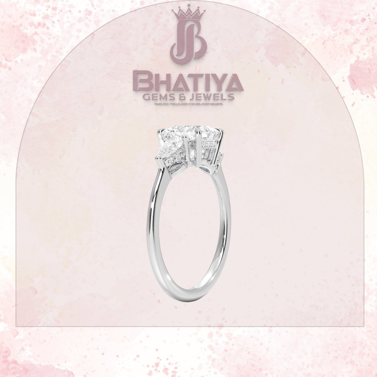 Elegant Diamond Engagement Ring – 14K Yellow Gold with Side Pear-Shaped Diamonds Luxury Fine Jewelry by Bhatiya Gems & Jewels