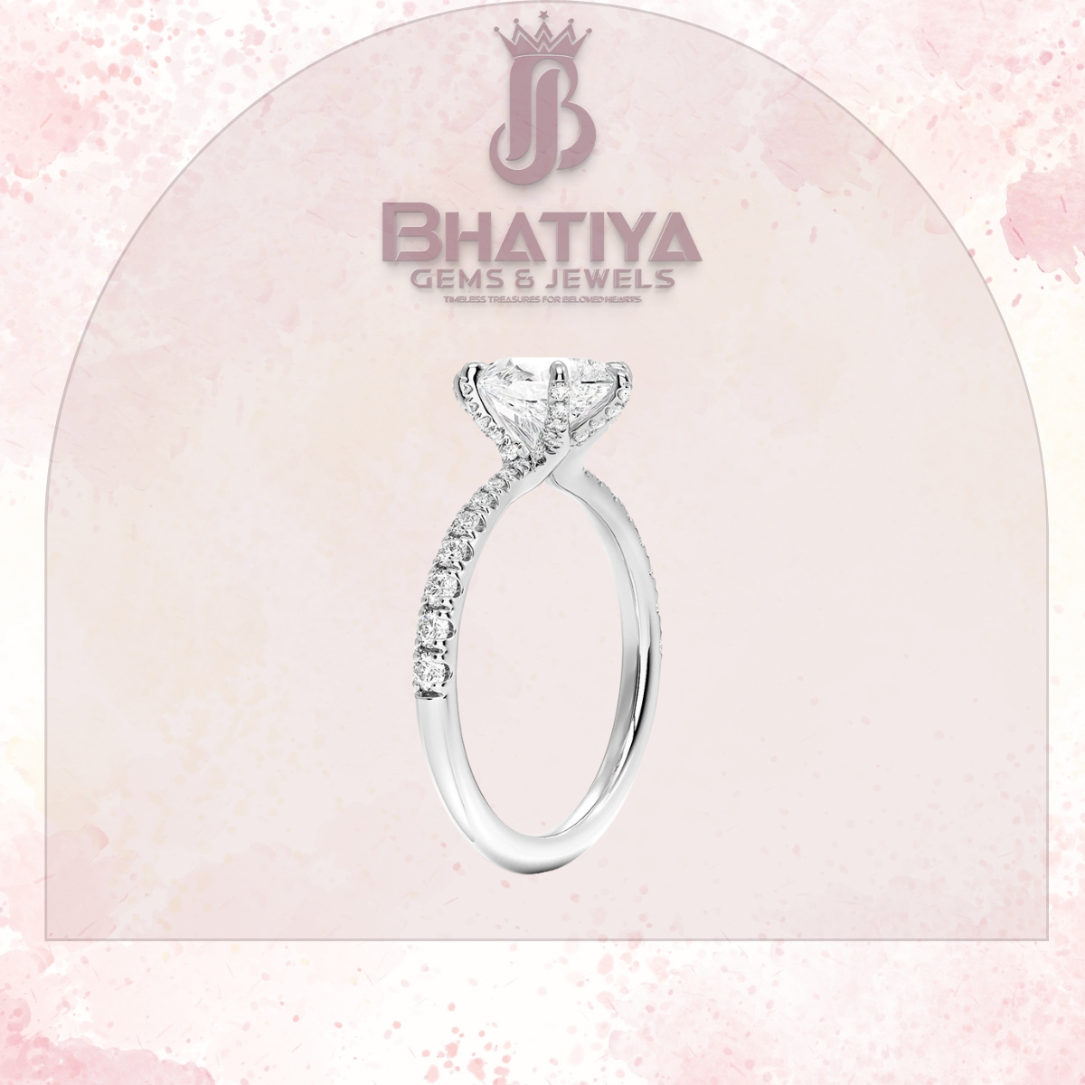 Round Brilliant Moissanite Diamond Solitaire Engagement Ring in 18K Yellow Gold Pave Band Sparkle