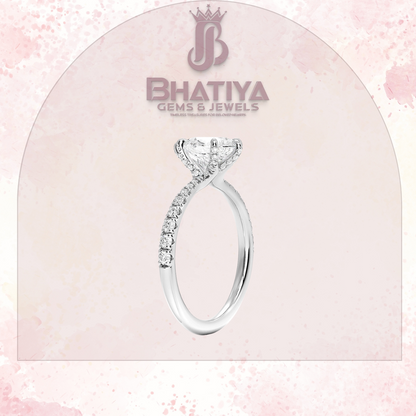 Round Brilliant Moissanite Diamond Solitaire Engagement Ring in 18K Yellow Gold Pave Band Sparkle