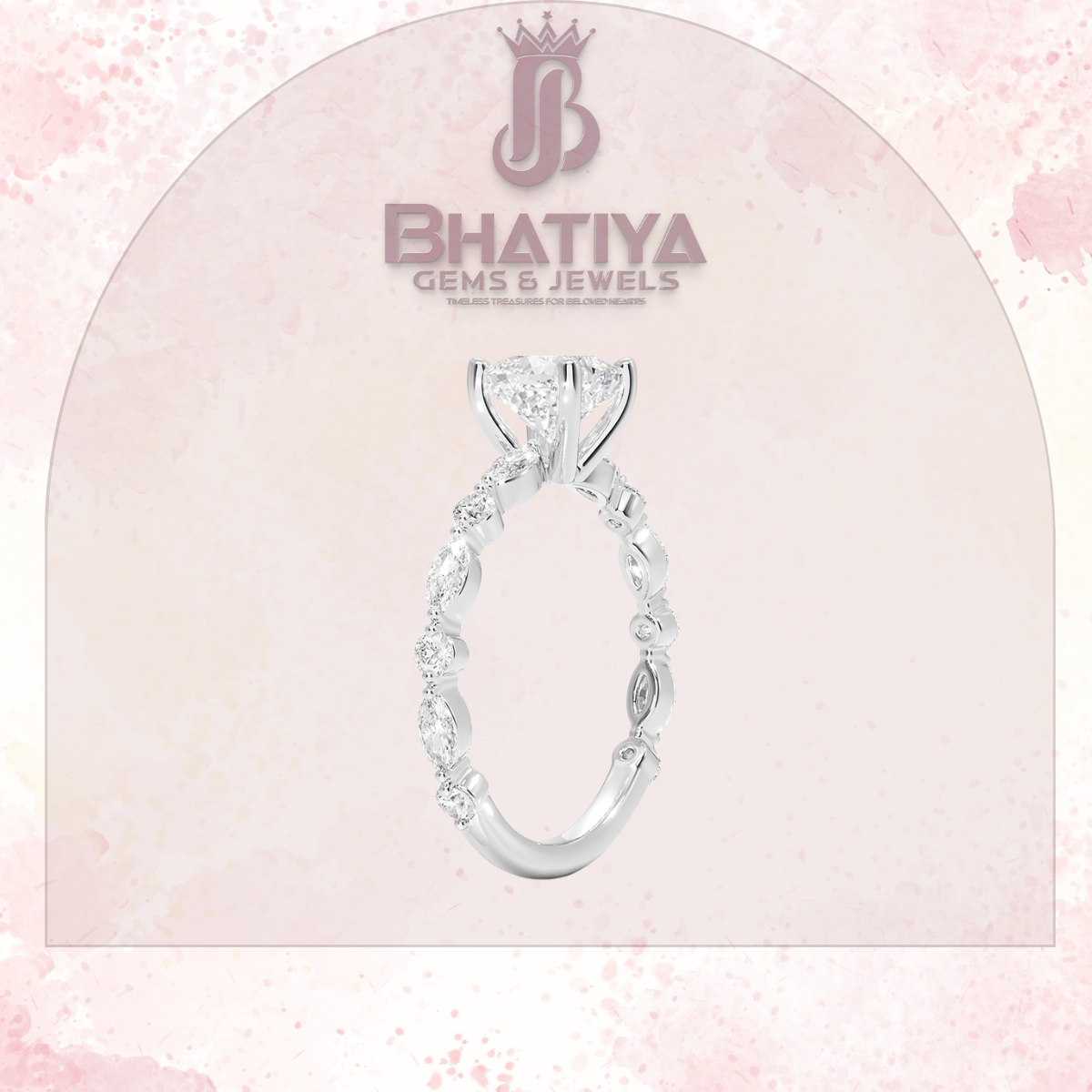 Classic Diamond Ring with Round Diamond Side Accents in IGI Certified Yellow Gold and Silver 925.