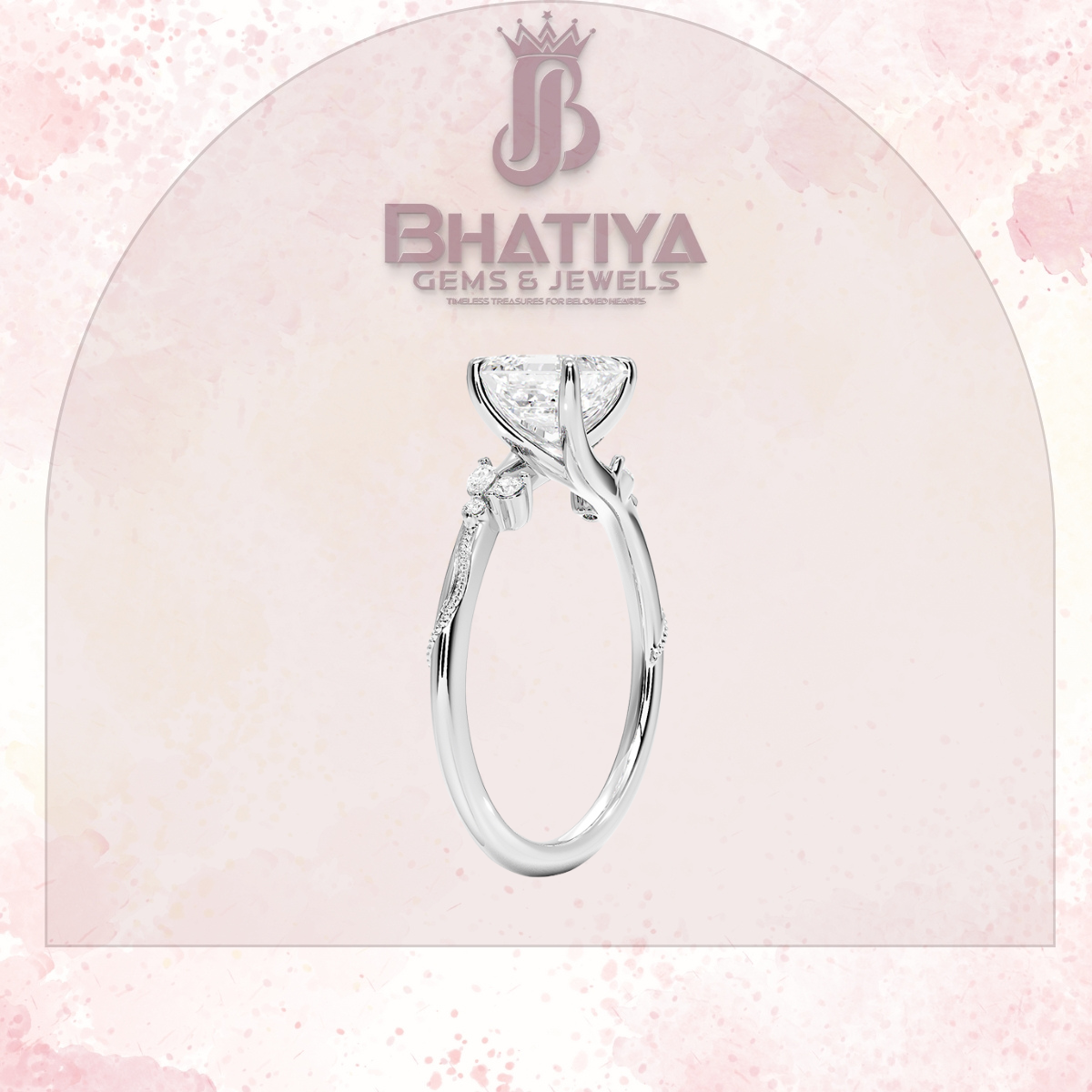 Vintage-Inspired Diamond Engagement Ring – 6-Prong Setting with Side Accents in Yellow Gold