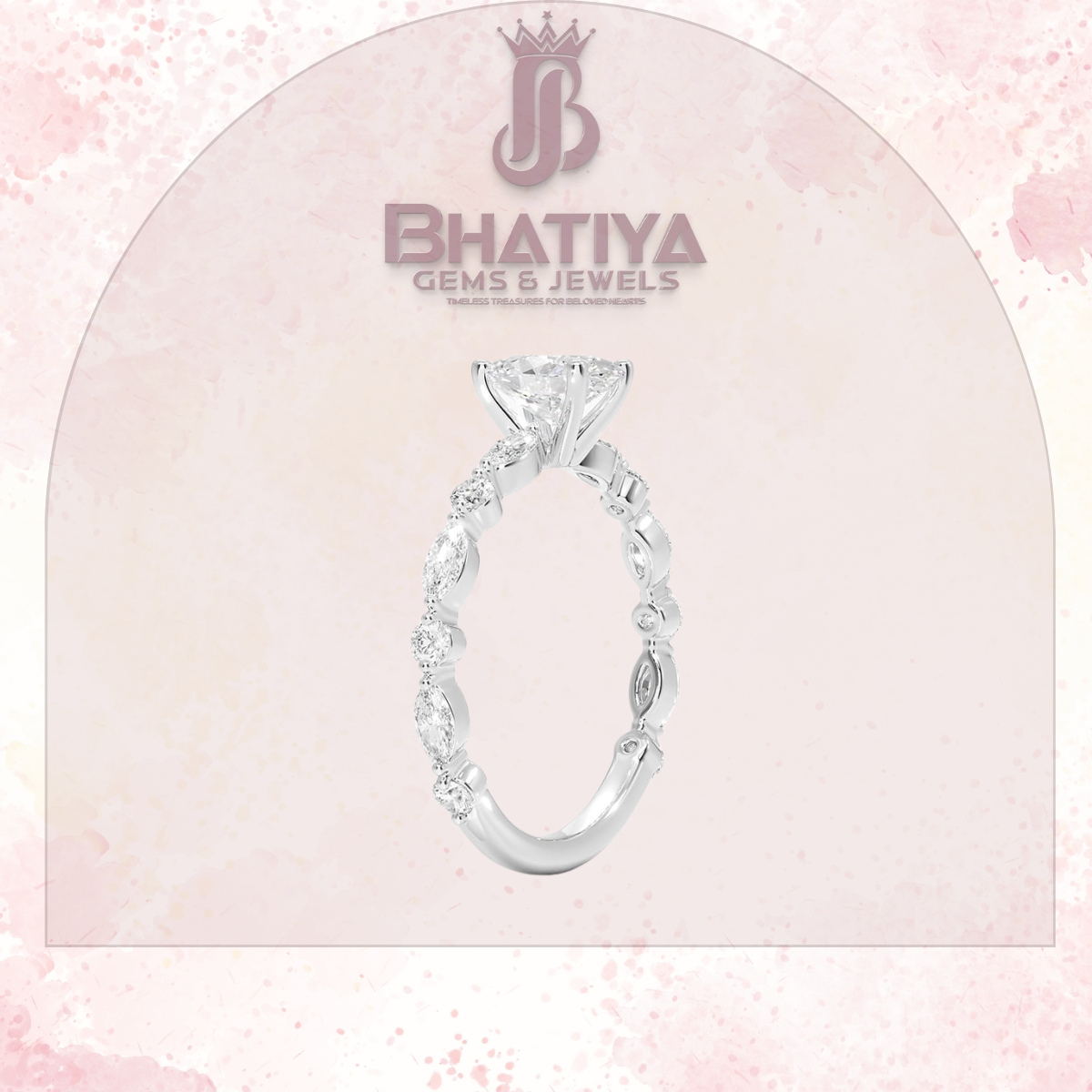 Classic Diamond Ring with Round Diamond Side Accents in IGI Certified Yellow Gold and Silver 925.