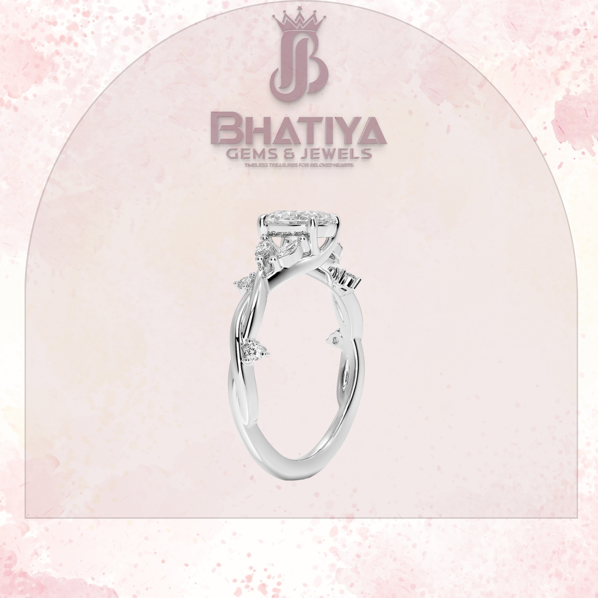 Engagement Ring in 14K Gold with Twisted Vine Band & Marquise Accents