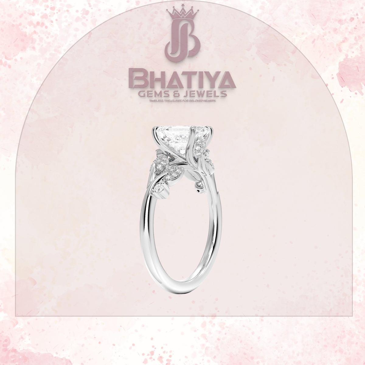 Timeless Elegance Solitaire Ring with Diamond Leaf Accents 14K Gold