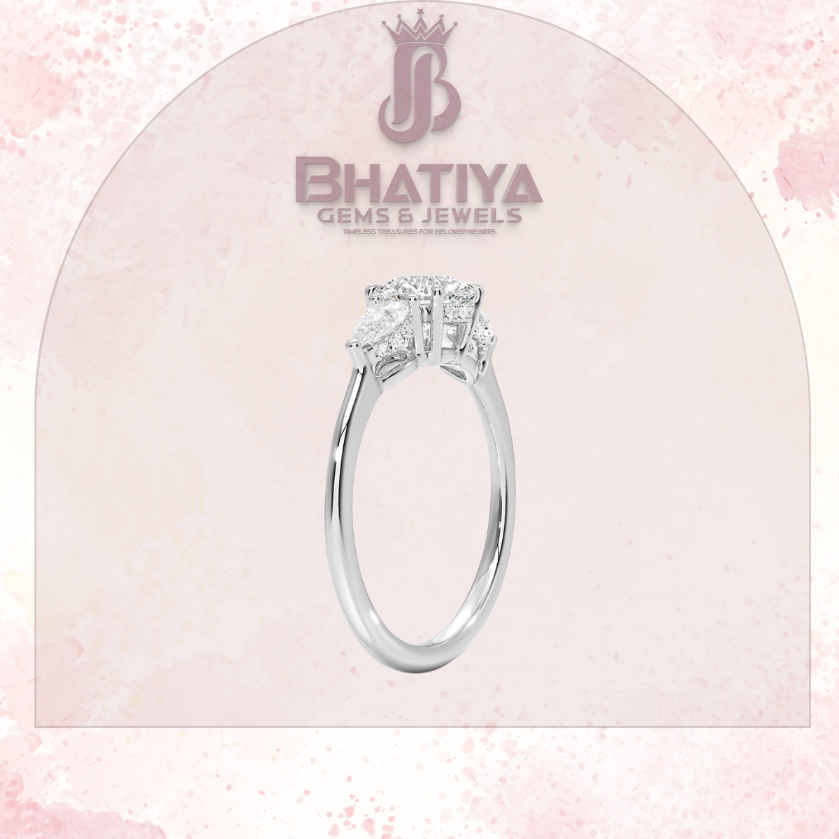 Elegant Diamond Engagement Ring – 14K Yellow Gold with Side Pear-Shaped Diamonds Luxury Fine Jewelry by Bhatiya Gems & Jewels