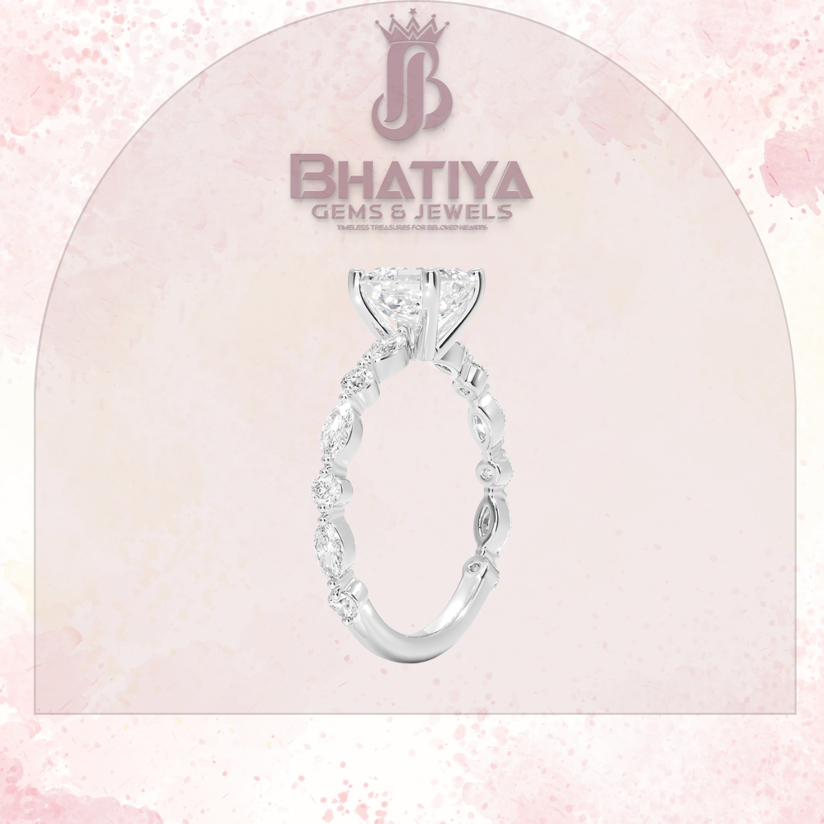 Classic Diamond Ring with Round Diamond Side Accents in IGI Certified Yellow Gold and Silver 925.