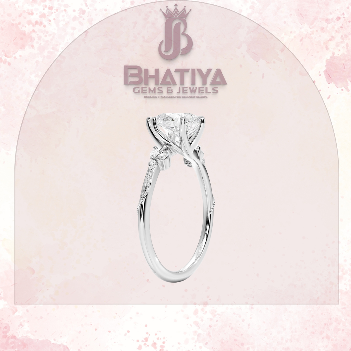 Vintage-Inspired Diamond Engagement Ring – 6-Prong Setting with Side Accents in Yellow Gold