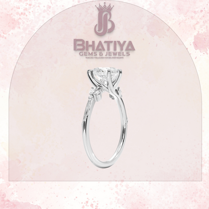Vintage-Inspired Diamond Engagement Ring – 6-Prong Setting with Side Accents in Yellow Gold
